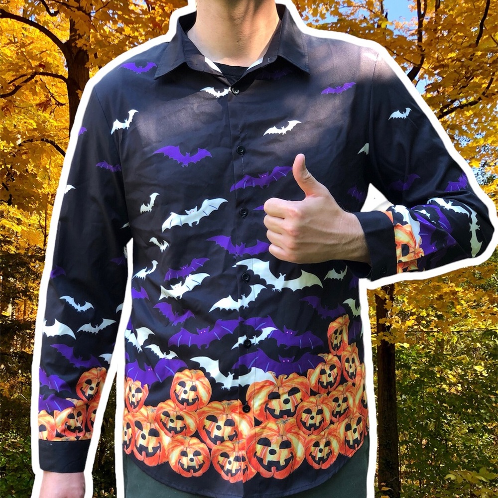David S. Pumpkins Sublimated Halloween Graphic Button Down, Size XL